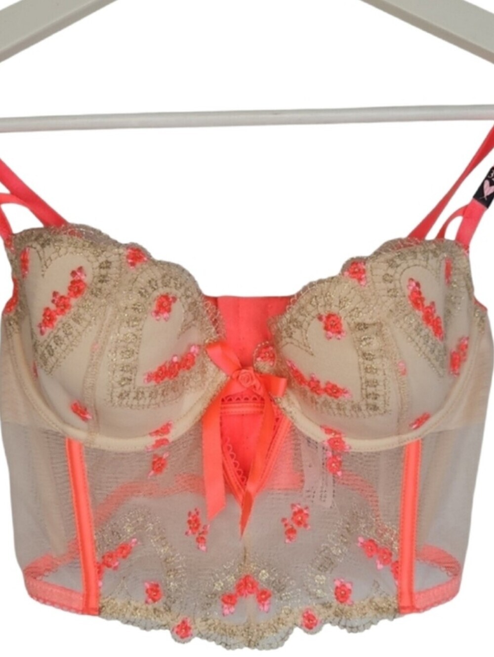Victoria's Secret Peaches & Cream Embroidered Longline Strappy Bra 32C NEW - Picture 2 of 11